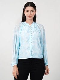 WOMEN'S GEORGETTE BUTTERFLY PRINT FULL SLEEVES TOP