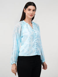 WOMEN'S GEORGETTE BUTTERFLY PRINT FULL SLEEVES TOP