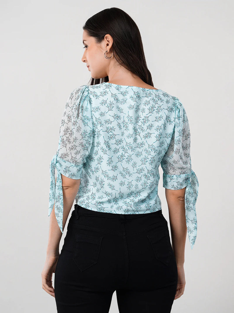 WOMEN'S GEORGETTE BUSHES PRINTED CROP TOP