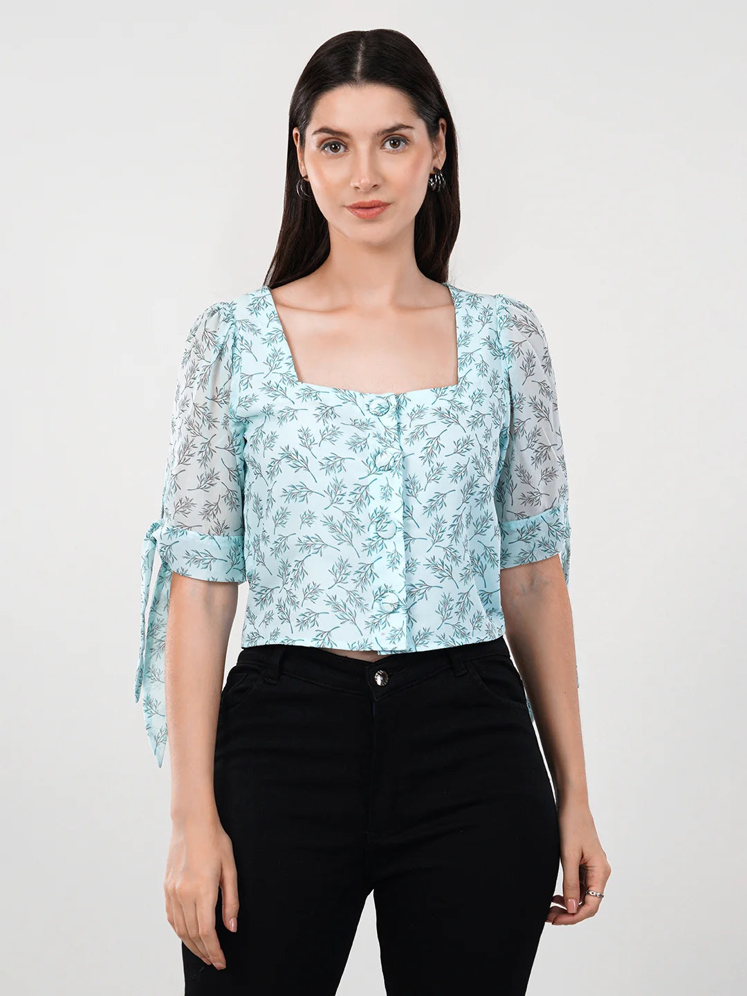 WOMEN'S GEORGETTE BUSHES PRINTED CROP TOP