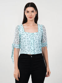 WOMEN'S GEORGETTE BUSHES PRINTED CROP TOP