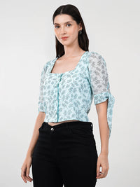 WOMEN'S GEORGETTE BUSHES PRINTED CROP TOP