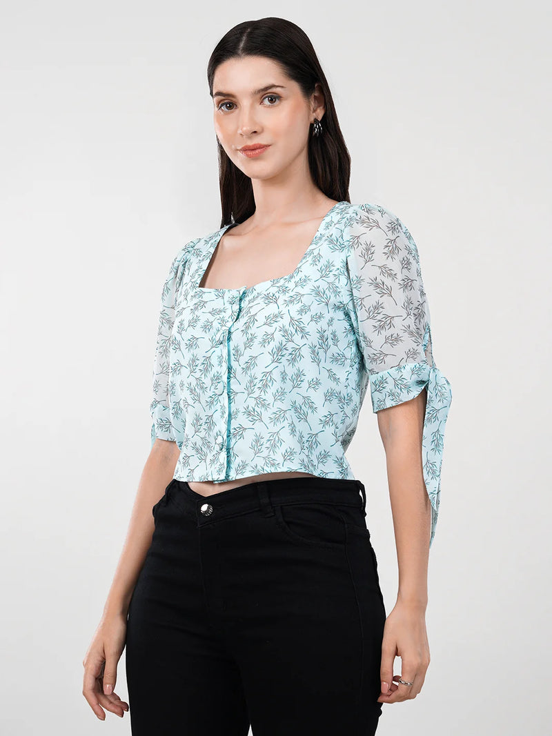 WOMEN'S GEORGETTE BUSHES PRINTED CROP TOP