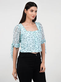 WOMEN'S GEORGETTE BUSHES PRINTED CROP TOP