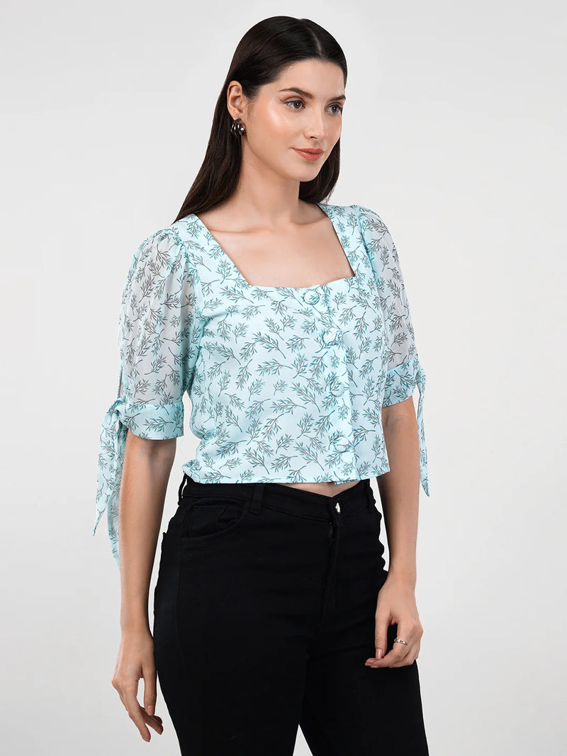 WOMEN'S GEORGETTE BUSHES PRINTED CROP TOP