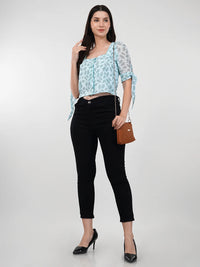 WOMEN'S GEORGETTE BUSHES PRINTED CROP TOP