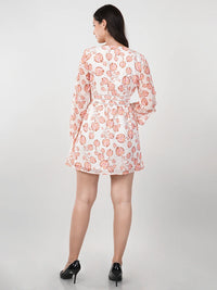 WOMEN'S PRINTED TROPICAL LEAVES MINI GEORGETTE DRESS