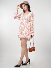 WOMEN'S PRINTED TROPICAL LEAVES MINI GEORGETTE DRESS