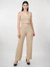 WOMEN'S BEIGE KNITTED POLYESTER CO-ORDS SET