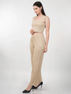 WOMEN'S BEIGE KNITTED POLYESTER CO-ORDS SET