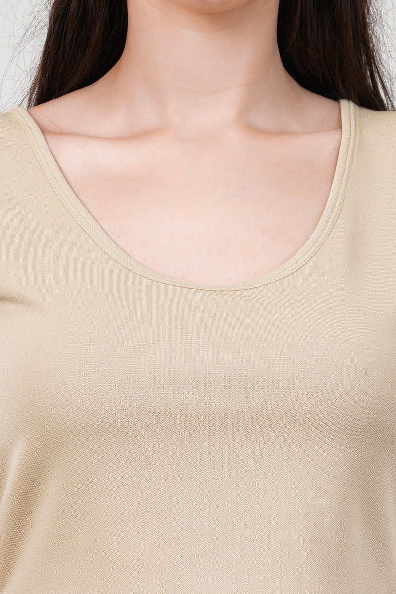 WOMEN'S BEIGE KNITTED POLYESTER CO-ORDS SET