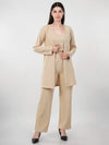 WOMEN'S BEIGE KNITTED THREE PIECE POLYESTER CO-ORDS SET
