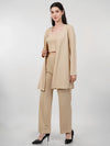 WOMEN'S BEIGE KNITTED THREE PIECE POLYESTER CO-ORDS SET