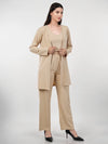 WOMEN'S BEIGE KNITTED THREE PIECE POLYESTER CO-ORDS SET