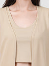 WOMEN'S BEIGE KNITTED THREE PIECE POLYESTER CO-ORDS SET