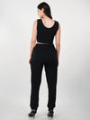 WOMEN'S BLACK KNITTED POLYESTER CO-ORDS SET