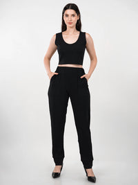 WOMEN'S BLACK KNITTED POLYESTER CO-ORDS SET