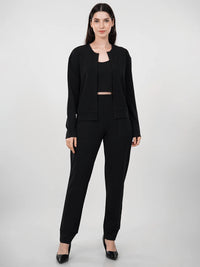 WOMEN'S BLACK KNITTED THREE PIECE POLYESTER CO-ORDS SET