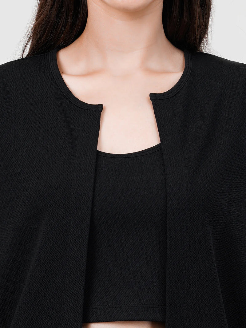 WOMEN'S BLACK KNITTED THREE PIECE POLYESTER CO-ORDS SET