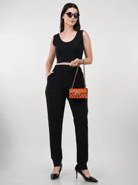 WOMEN'S BLACK KNITTED POLYESTER CO-ORDS SET