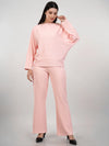 WOMEN'S PINK RIB KNIT POLYESTER CO-ORDS SET