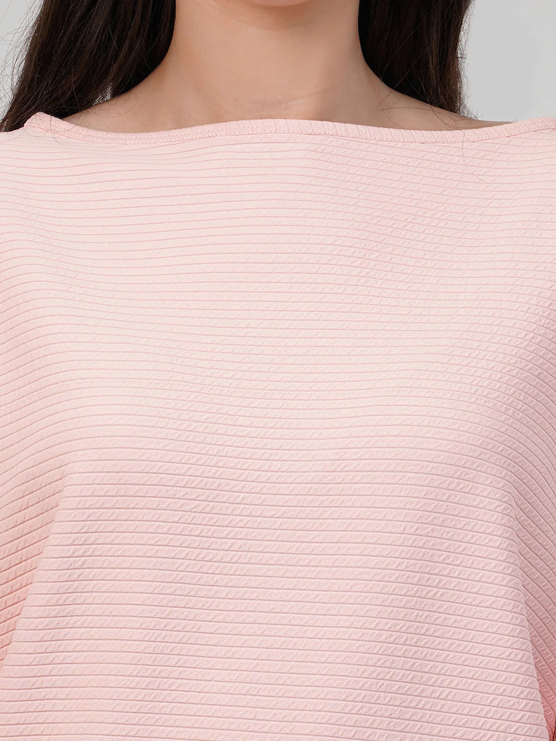 WOMEN'S PINK RIB KNIT POLYESTER CO-ORDS SET