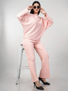 WOMEN'S PINK RIB KNIT POLYESTER CO-ORDS SET
