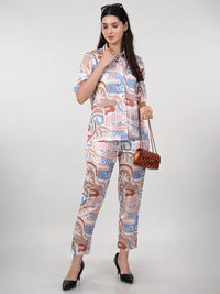 WOMEN'S SWISS SATIN PRINTED SHIRT WITH TROUSERS CO-ORDS SET