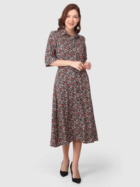 WOMEN'S FLORAL PRINT MAXI SHIRT RAYON DRESS