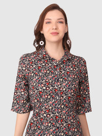 WOMEN'S FLORAL PRINT MAXI SHIRT RAYON DRESS