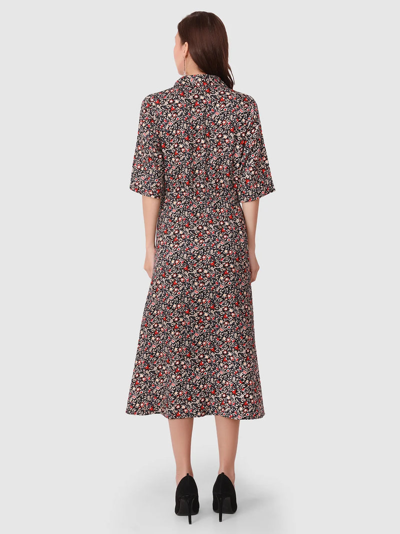 WOMEN'S FLORAL PRINT MAXI SHIRT RAYON DRESS