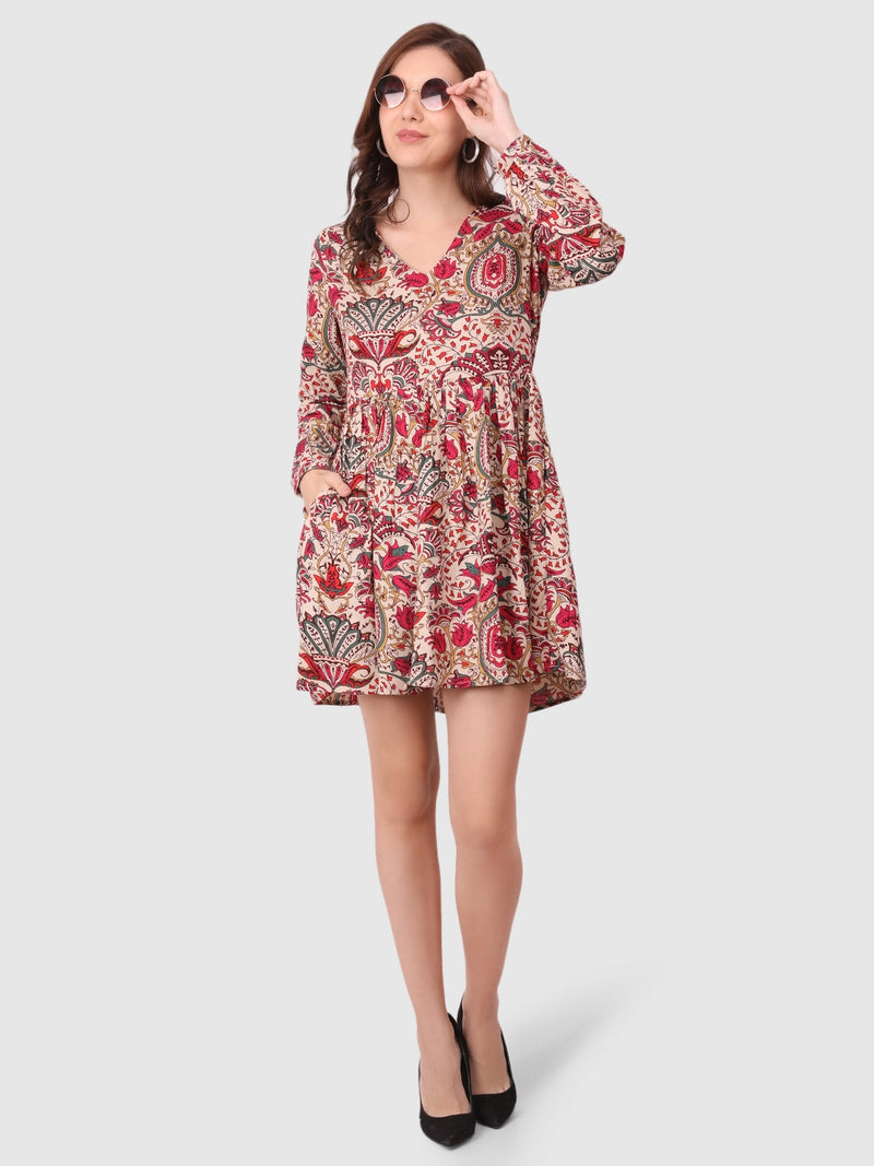 WOMEN'S V-NECKLINE RAYON FIT & FLARE DRESS