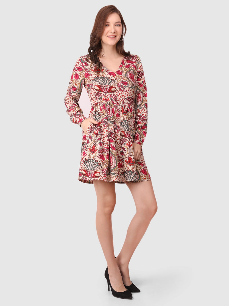 WOMEN'S V-NECKLINE RAYON FIT & FLARE DRESS