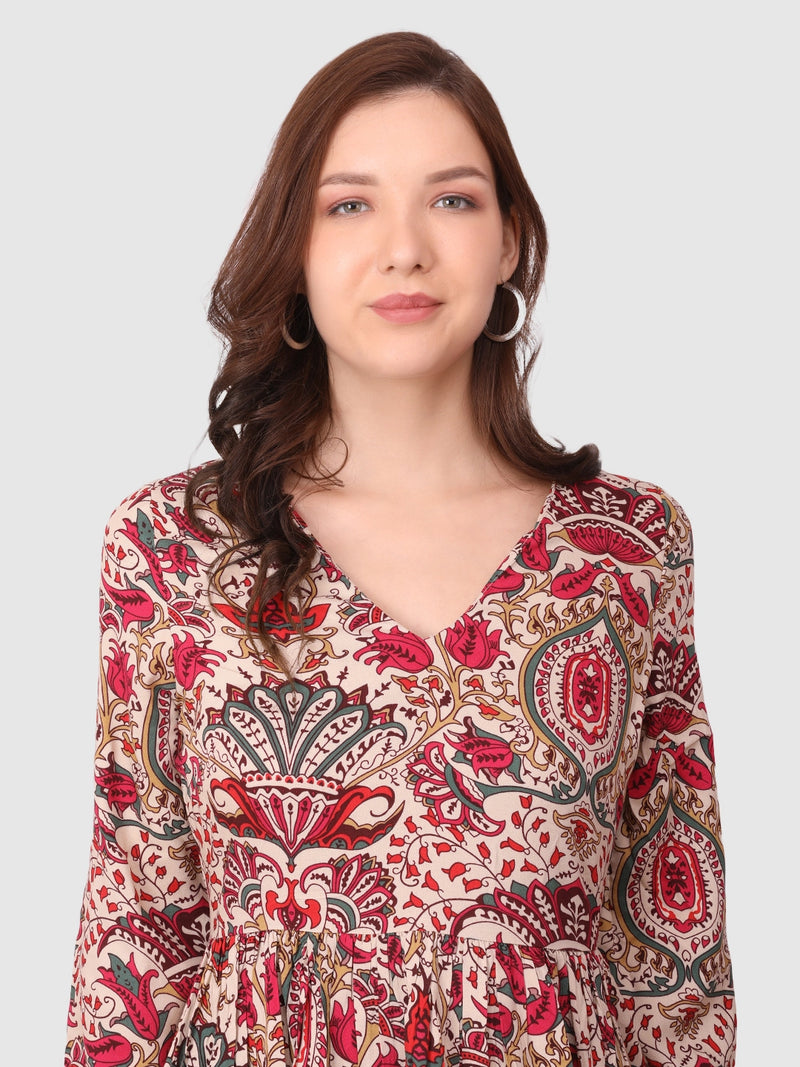 WOMEN'S V-NECKLINE RAYON FIT & FLARE DRESS