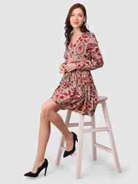 WOMEN'S V-NECKLINE RAYON FIT & FLARE DRESS