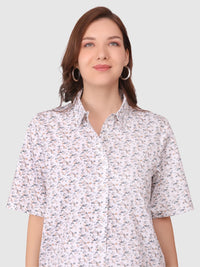 WOMEN'S PRINTED SHIRT WITH TROUSERS COTTON CO-ORDS SET