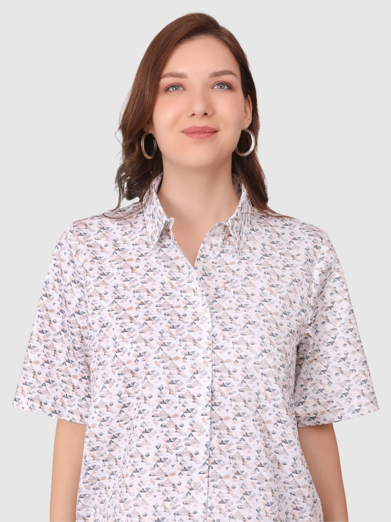 WOMEN'S PRINTED SHIRT WITH TROUSERS COTTON CO-ORDS SET