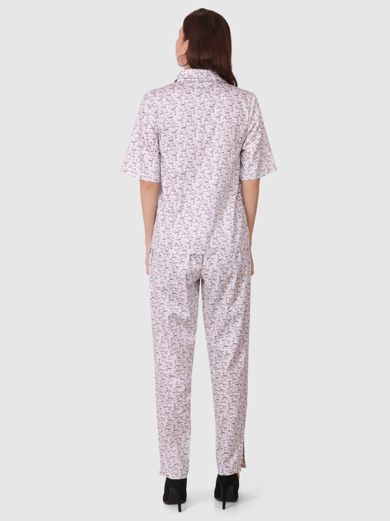 WOMEN'S PRINTED SHIRT WITH TROUSERS COTTON CO-ORDS SET