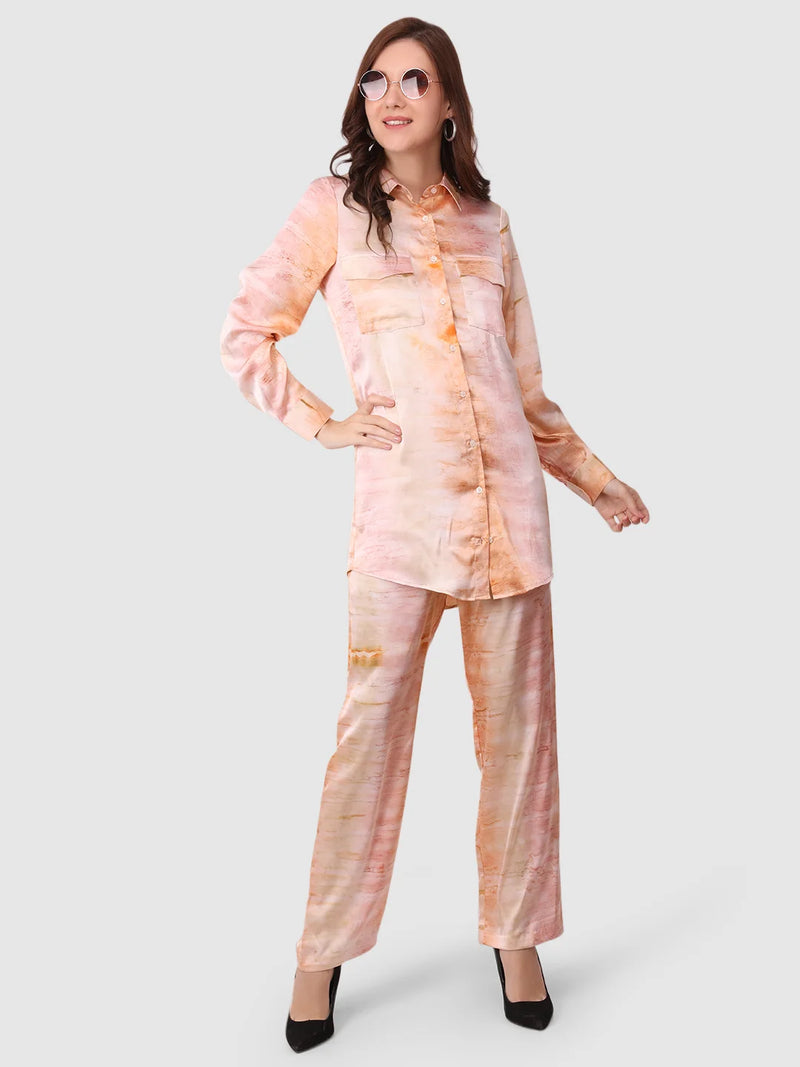 WOMEN'S SATIN PRINTED SHIRT WITH TROUSER CO-ORDS SET