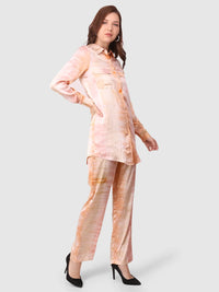 WOMEN'S SATIN PRINTED SHIRT WITH TROUSER CO-ORDS SET