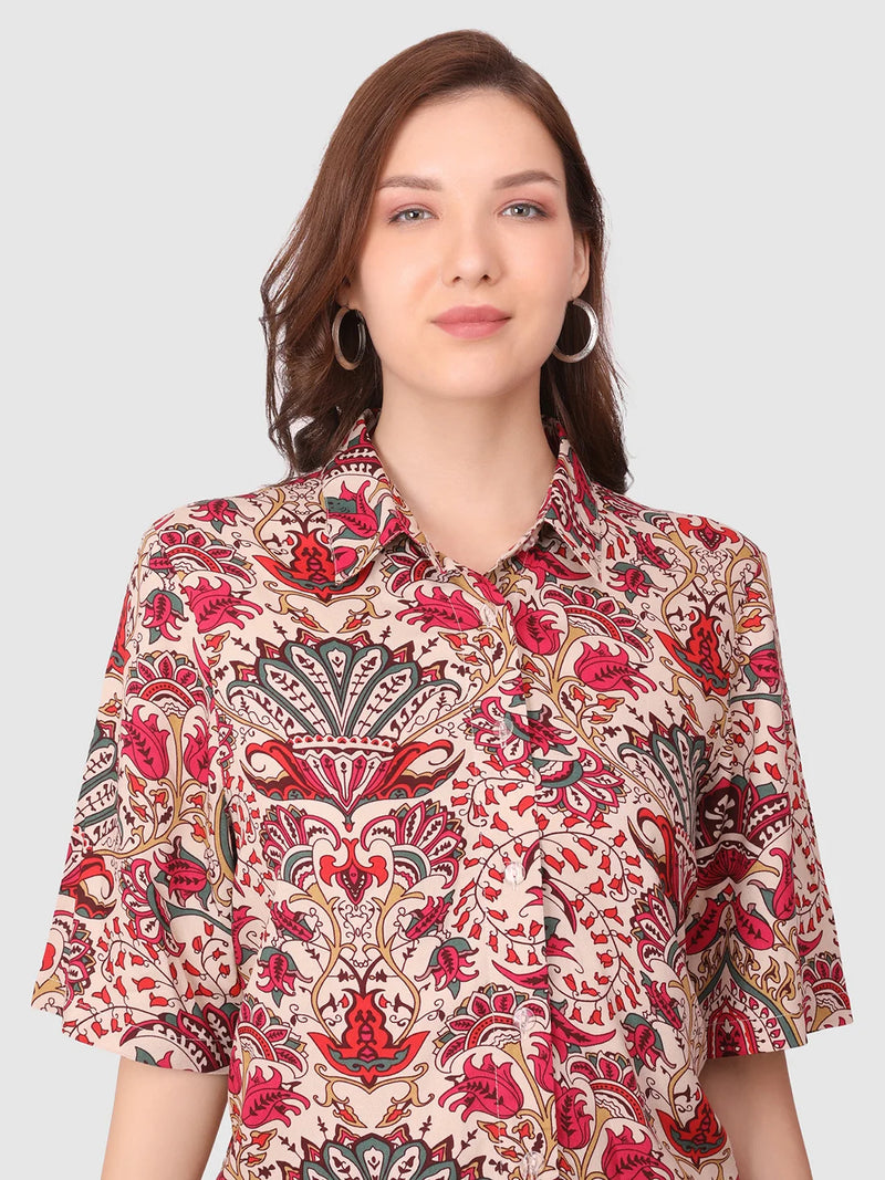 WOMEN'S PRINTED SHIRT WITH TROUSERS RAYON CO-ORDS SET