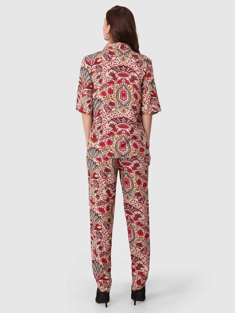 WOMEN'S PRINTED SHIRT WITH TROUSERS RAYON CO-ORDS SET