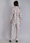 WOMEN'S FLORAL PRINTED WITH SOLID RUST HIGH LOW SHIRT WITH TROUSER RAYON CO-ORDS SET