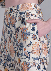 WOMEN'S FLORAL PRINTED WITH SOLID RUST HIGH LOW SHIRT WITH TROUSER RAYON CO-ORDS SET