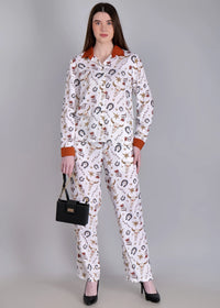 WOMEN'S BULL HORN MIX PRINT SHIRT WITH TROUSER RAYON CO-ORD SET