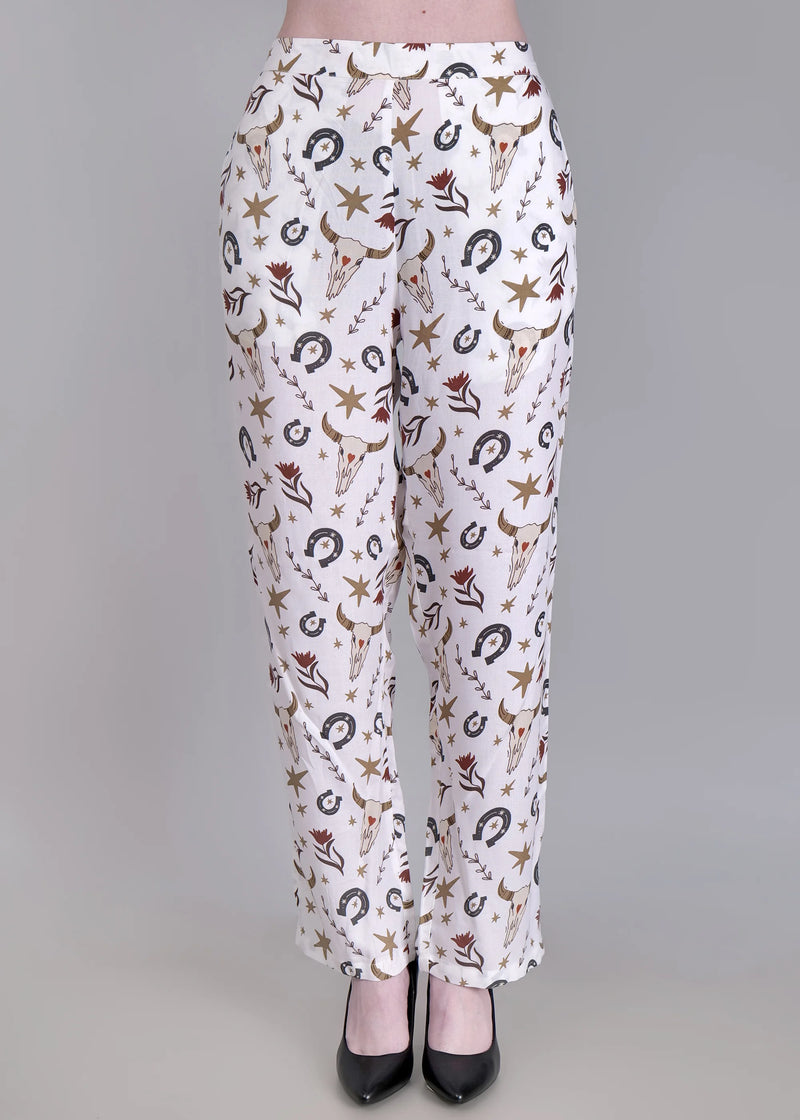 WOMEN'S BULL HORN MIX PRINT SHIRT WITH TROUSER RAYON CO-ORD SET