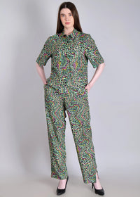 WOMEN'S LEOPARD PRINT SHIRT WITH TROUSERS RAYON CO-ORDS SET