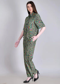 WOMEN'S LEOPARD PRINT SHIRT WITH TROUSERS RAYON CO-ORDS SET
