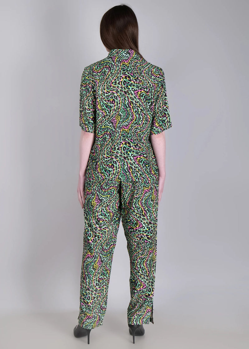 WOMEN'S LEOPARD PRINT SHIRT WITH TROUSERS RAYON CO-ORDS SET