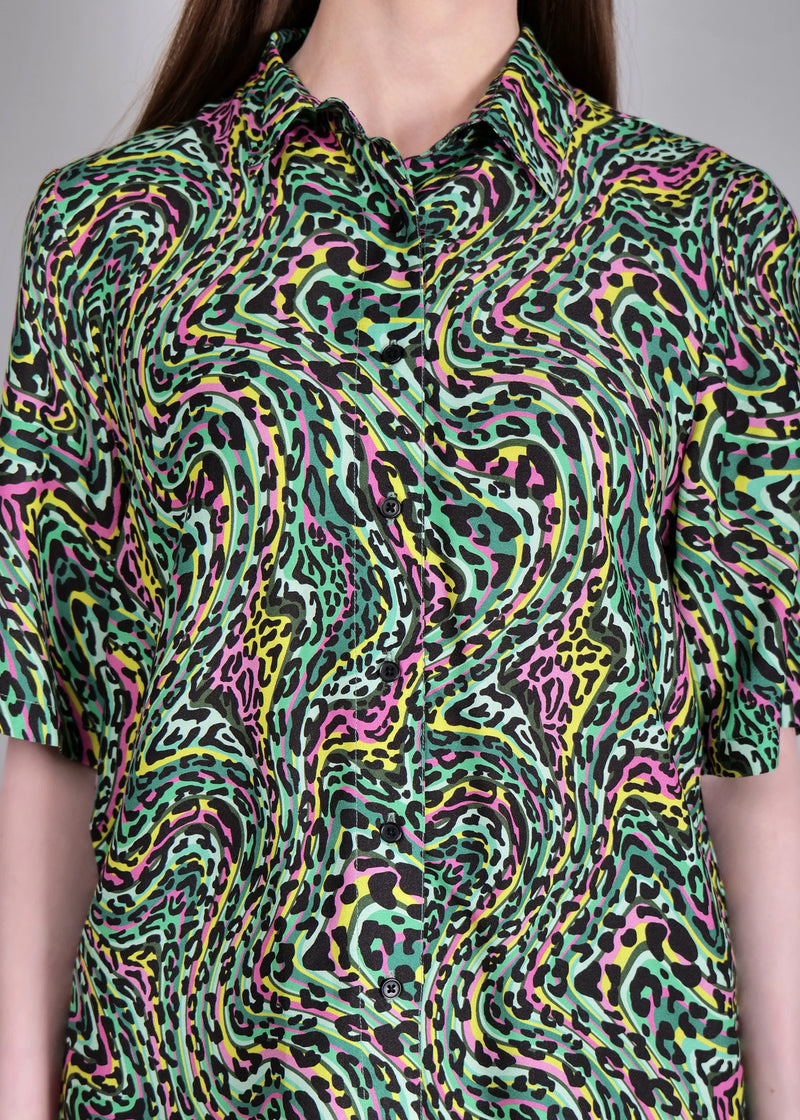 WOMEN'S LEOPARD PRINT SHIRT WITH TROUSERS RAYON CO-ORDS SET